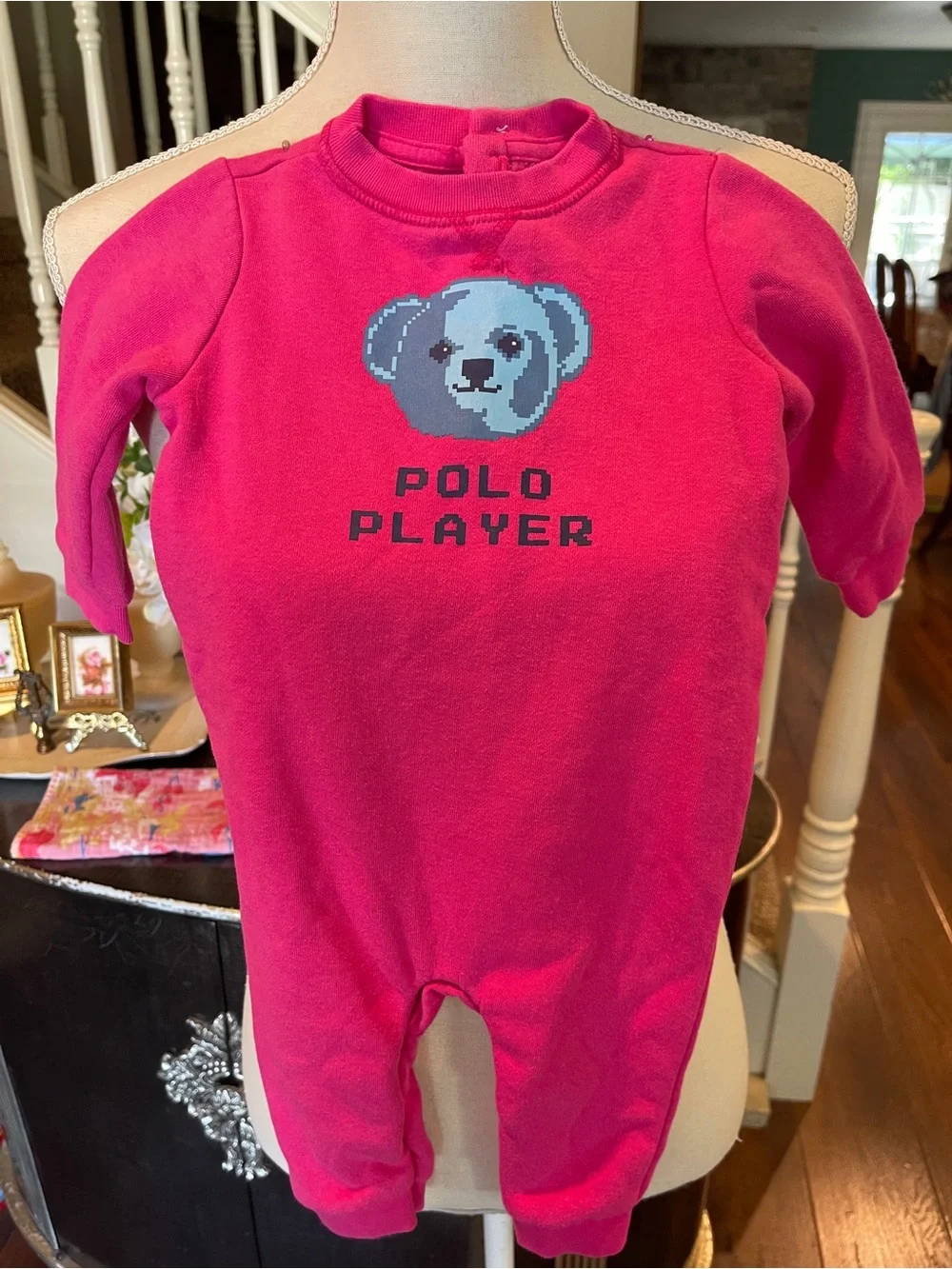 Ralph Lauren Polo Player Pink Baby One-Piece Sweat Jumpsuit
